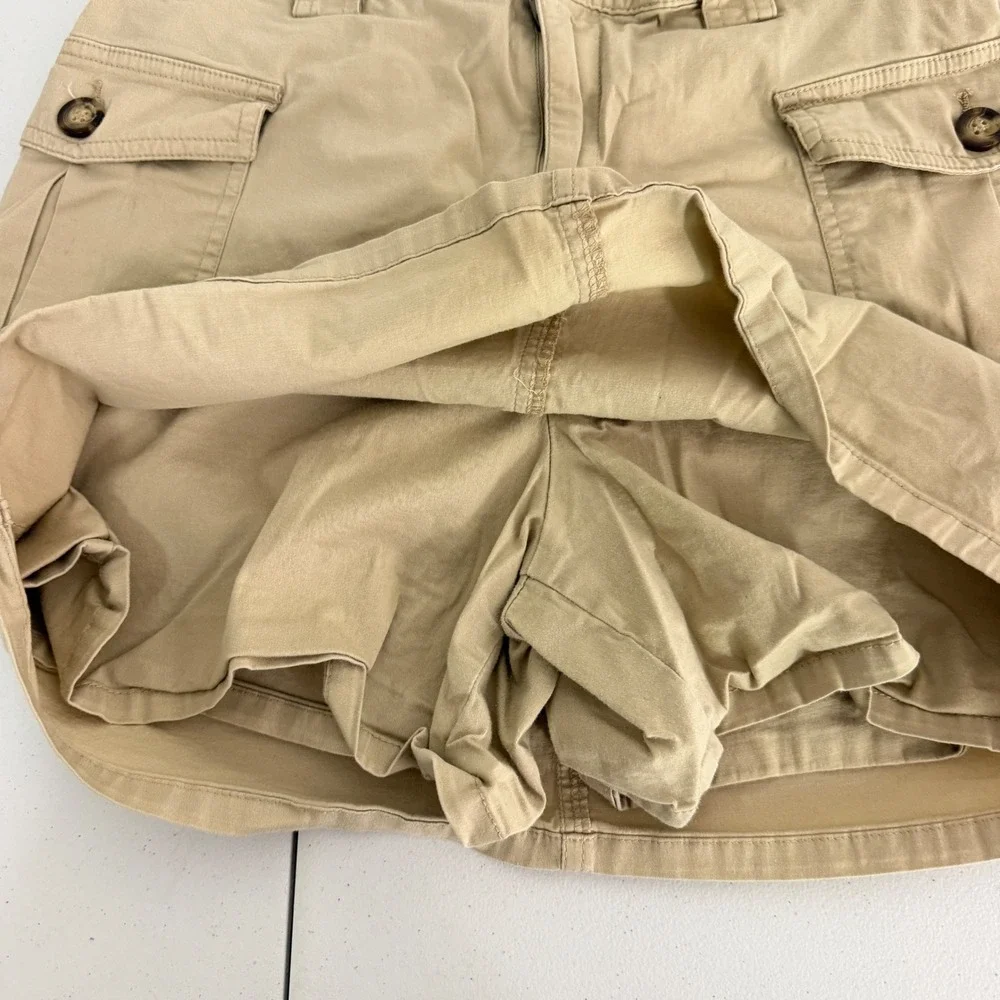Skort Womens 6 Cargo Utility Pockets Cotton Blend Khaki Tan Casual